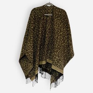 Manifattura Tessile Chiti Shawl Wrap Open‎ Poncho Sweater Leopard Print Italy